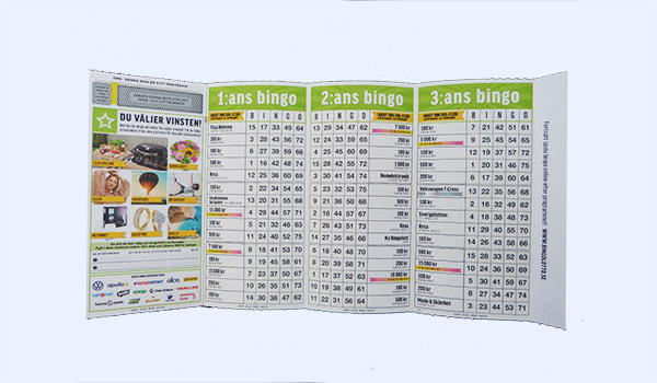 Colorful bingo cards used for fundraising and community events