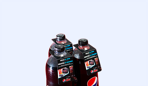 Custom bottle neck scratch-off card with prizes or discounts for beverage promotions and events.