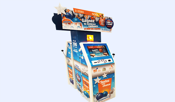 Digital game kiosk for interactive marketing, prize reveals, and event engagement.